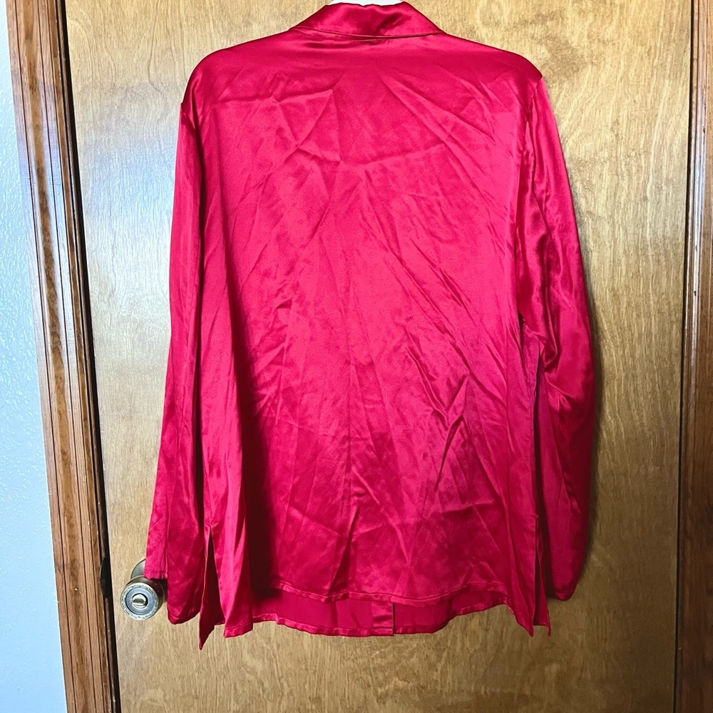 Vintage 1990s Crossing Pointe Red Silk Blouse Size XL Romantic Ruffle Detail - Picture 5 of 7